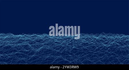 Background with irregular blue lines. Wireframe Noise from lines. Vector illustration. Stock Vector