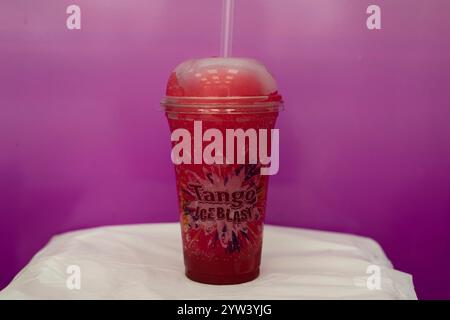 Cherry Tango Ice Blast in a plastic take out cup Stock Photo
