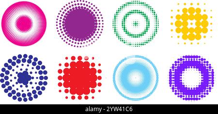 collection of six vibrant halftone background patterns in various colors. Vector illustration Stock Vector