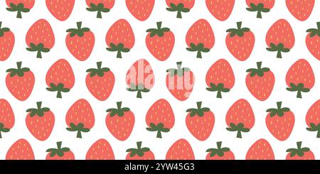 Playful Strawberry Pattern with Alternating Shapes on White Background for Textile, Wallpaper, and Decorative Applications Stock Vector