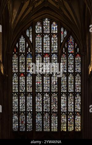 Stained glass window of Winchester Cathedral in Hampshire, southern ...
