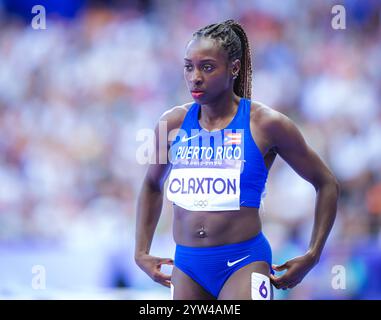 Grace Claxton participating in the 400 meters hurdles at the Paris 2024 Olympic Games. Stock Photo