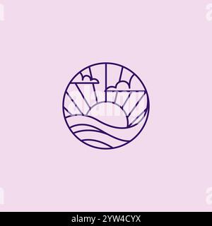 Sun Wave and Cloud Logo Design. Sunset Icon Stock Vector