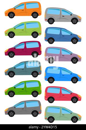 Set of multicolored car. Isolated vector illustration. Stock Vector