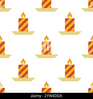 Seamless Pattern with Christmas candle with fire on a saucer. Vector illustration Stock Vector