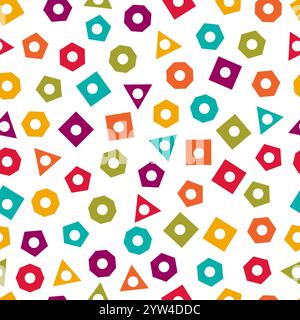 Seamless  geometric pattern with multicolored geometric elements for tissue and postcards.  Hipsters modern color background. Vector illustration Stock Vector