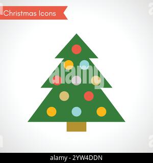 Christmas tree with multicolored balls. Christmas Icon. Vector illustration Stock Vector