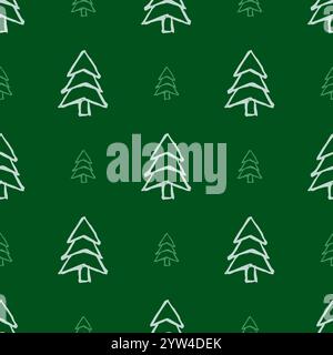 Seamless pattern with hand drawn Christmas trees. Sketched firs.  Winter holiday doodle elements. Vector illustration Stock Vector