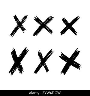 Set of six hand drawn cross symbols. Black sketch cross symbol on white background. Vector illustration Stock Vector