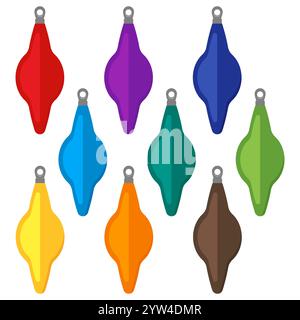 Nine multi colored Christmas balls on a white background. Vector illustration. Stock Vector