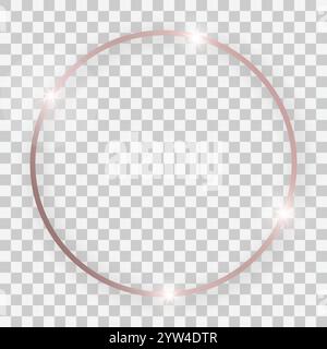 Rose gold shiny round frame with glowing effects and shadows on transparent background. Vector illustration Stock Vector