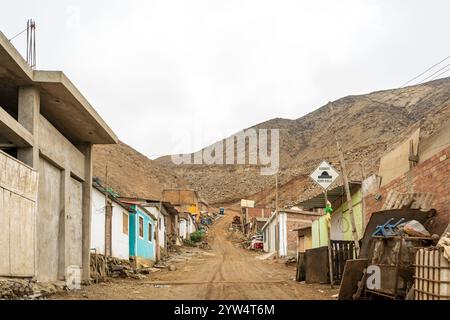 Rural Street in a Dry Developing Neighborhood of Lurin, Peru, in the Mountains Stock Photo