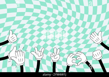 Colorful hand drawn claps and thumbs up gesture. Applause illustration expressing approval and gratitude. Vibrant groovy vector art celebrating success and spreading encouragement Stock Vector