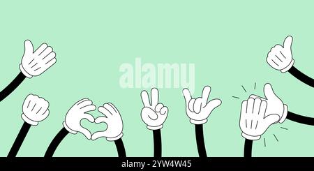Cheerful doodle of clapping hands with thumbs up. Applause and appreciation concept in playful hand drawn groovy vector style. Celebration of success and recognition through bright illustration Stock Vector