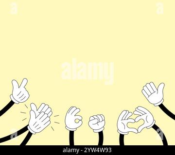 Groovy doodle style hands clapping and showing thumbs up. Applause and appreciation concept for celebrating success. Hand drawn vector illustration full of energy and positivity Stock Vector