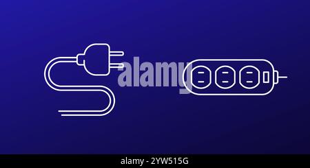 electric plug and power strip line vector icons Stock Vector