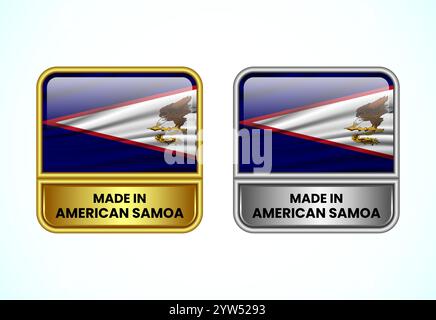 Made in American Samoa label icon in gold and silver color. Flag icon set for business Stock Vector