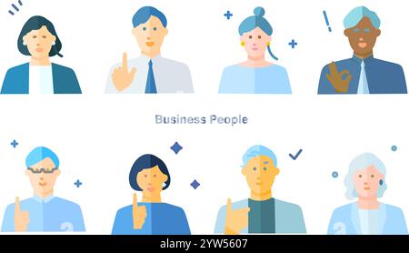 business people facial expression icons set vector illustration Stock Vector