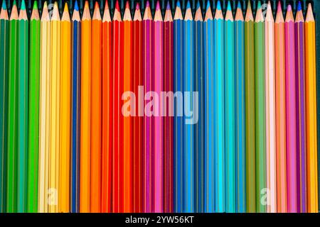 Colore pencils in colore pencil case, School art materials Stock Photo