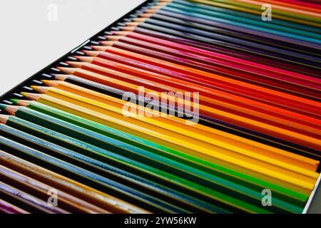 Colore pencils in colore pencil case, School art materials Stock Photo