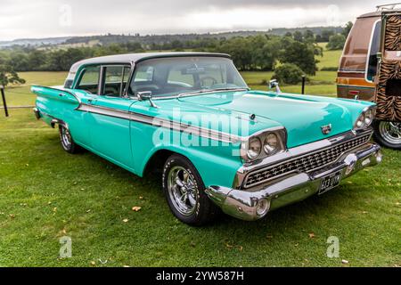 Bristol, UK- August 11, 2024: Front side view of a classic green American vehicle, the Ford Fairlane 500 Galaxie belongs to the first generation of Fo Stock Photo