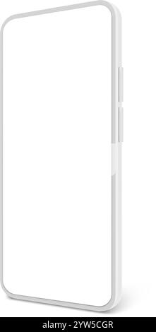 White smartphone featuring a blank screen, displaying a sleek side view, ideal for presenting mobile apps or websites with a modern and minimalist Stock Vector