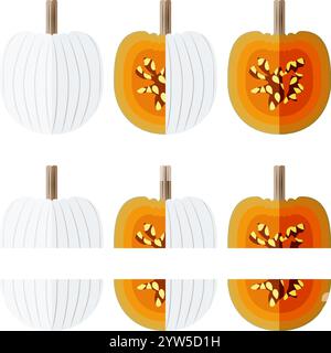 Set of Casper pumpkin or Lumina Pumpkin. Winter squash. Cucurbita maxima. Vegetables. Flat style. Isolated vector illustration. Stock Vector