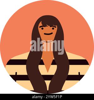 Young woman with brown hair avatar over white background, vector ...