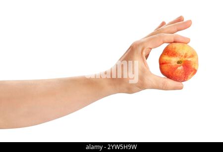 flat peach in hand path isolated on white Stock Photo