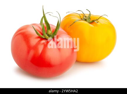 pink yellow tomato mix path isolated on white Stock Photo