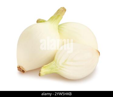 sliced white young onion path isolated on white Stock Photo