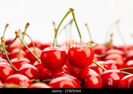 cherries macro closeup detail on white Stock Photo