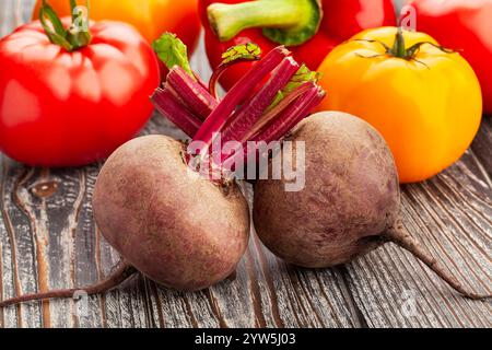 beets group on wood background Stock Photo