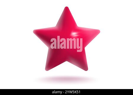 Vector icon of realistic red star. Achievements for games or customer rating feedback of website. Vector illustration of star in realistic 3d style. Stock Vector