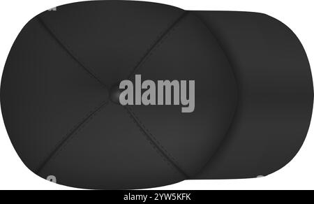 Classic black baseball cap lying flat on a white background, presenting a clear top view, ideal for displaying custom designs or logos, enhancing Stock Vector
