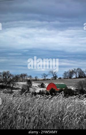 Wisconsin farm with snow in black and white, vertical Stock Photo - Alamy