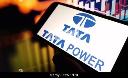 Konskie, Poland - December 08, 2024: Tata Power company logo displayed on mobile phone Stock Photo