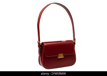 Burgundy shoulder leather bag isolated on a white background. Stock Photo