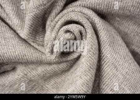 Grey wool sweater texture as a background. Top view. Stock Photo