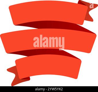 Three bright red ribbons are elegantly waving, forming horizontal lines against a clean white backdrop, creating a dynamic and eye catching design Stock Vector