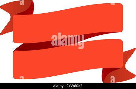 Two slightly waving red ribbons are overlapping each other, creating an ideal space for adding custom text or design elements on a clean white Stock Vector
