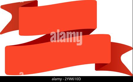 Two vibrant, flowing red ribbons create an elegant and dynamic display, providing plenty of copy space against a bright, clean white background Stock Vector