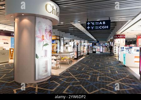 KUALA LUMPUR, MALAYSIA - NOVEMBER 22, 2023: goods on display in the duty-free area at KLIA. Duty-free is a retail section where goods are sold without Stock Photo