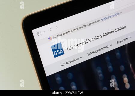 Website homepage of the U.S. General Services Administration (GSA) is seen on the screen of a laptop computer. Stock Photo