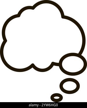 Simple line art depicts an empty thought bubble with three small circles trailing behind, symbolizing the process of thinking or generating ideas Stock Vector
