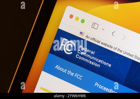 homepage of the Federal Communications Commission (FCC), an independent agency of the United States government, is seen on a computer. Stock Photo