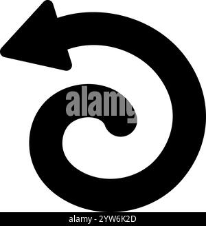 Counterclockwise rotating arrow creating a black spiral shape, symbolizing concepts like return, restart, rewind, cycle, repetition, and undo, while Stock Vector