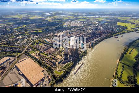 Aerial view, Hüttenwerke Krupp Mannesmann GmbH HKM on the river Rhine, Hüttenheim, Duisburg, Ruhr area, North Rhine-Westphalia, Germany, Duisburg-S Stock Photo