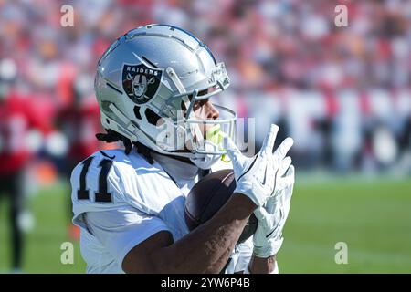 Tampa Bay, Florida, USA, December 8, 2024, Las Vegas Raiders wide Receiver Tre Tucker #11 makes a catch at Raymond James Stadium. (Photo Credit: Marty Jean-Louis/Alamy Live News Stock Photo