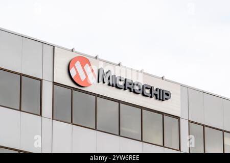 Microchip logo sign on the office building in Kanata, Ottawa, ON, Canada. Stock Photo